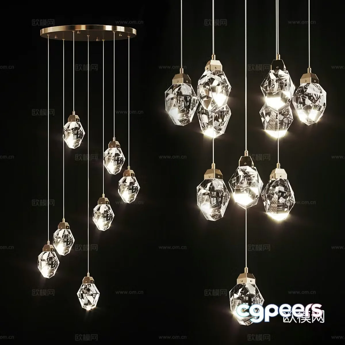 Light luxury crystal chandelier 3D model