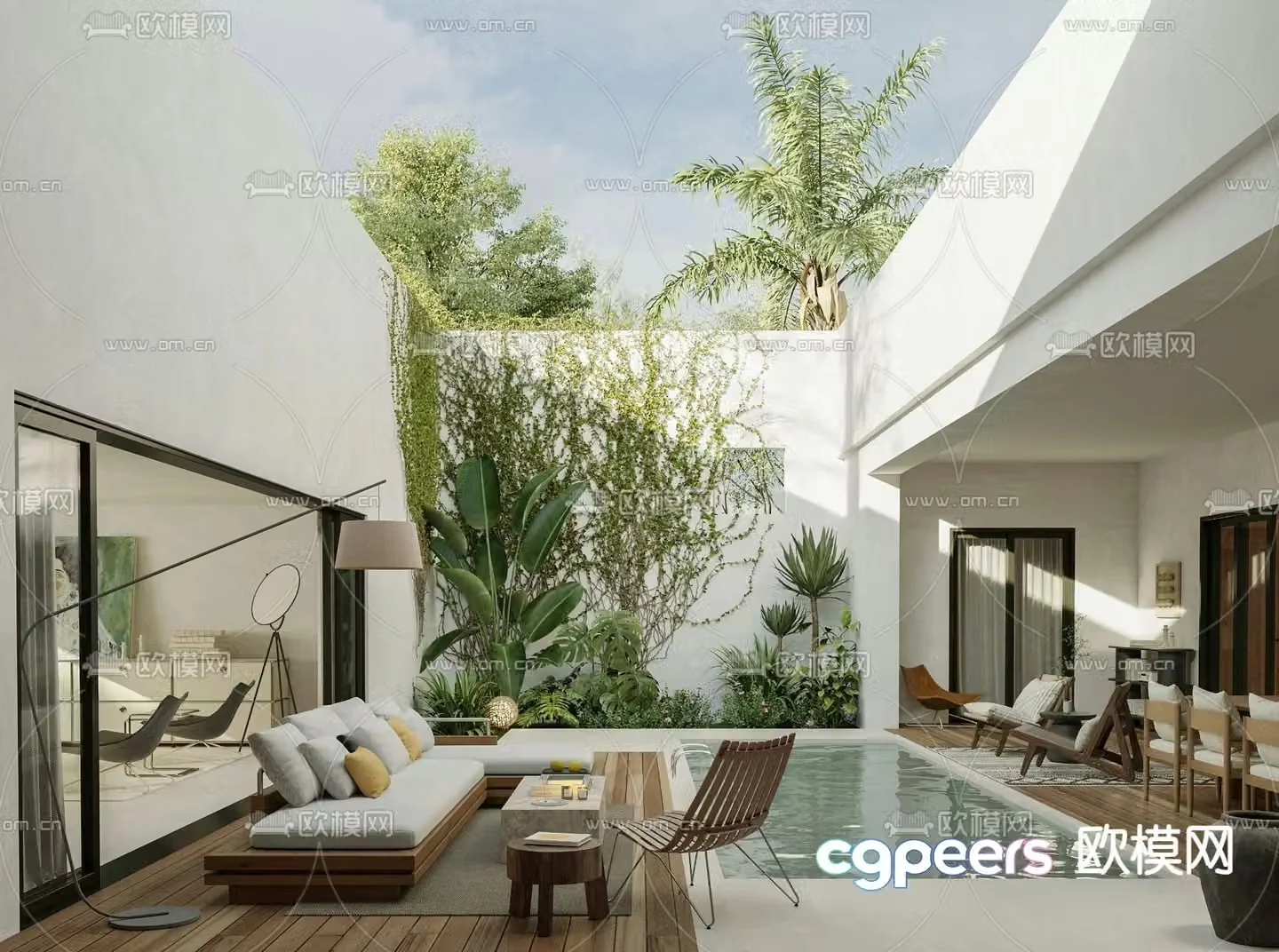 Modern villa courtyard landscape 3d model