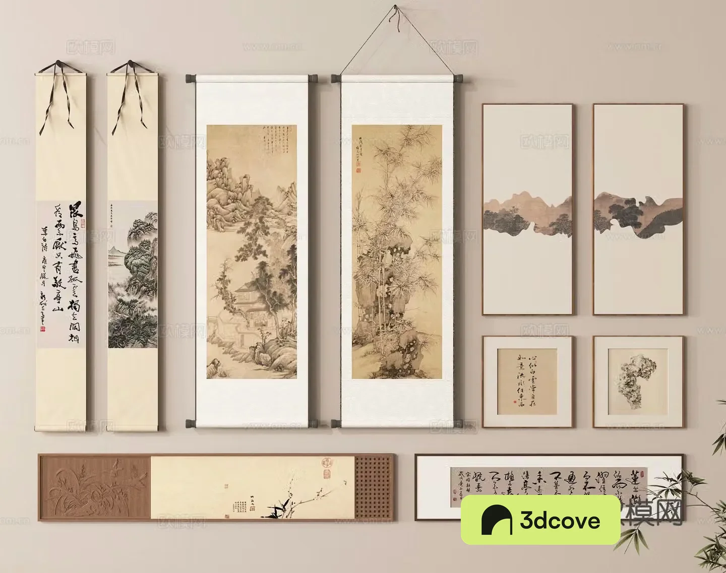 Hanging paintings scroll paintings picture frames ink paintings scroll paintings calligraphy and paintings 3D models