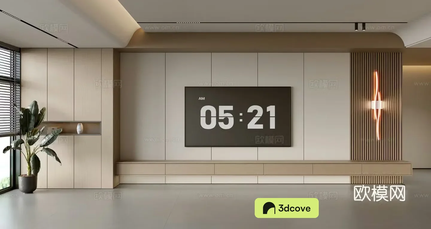 Modern TV background wall modern ornament balcony cabinet living room cabinet wood veneer background wall