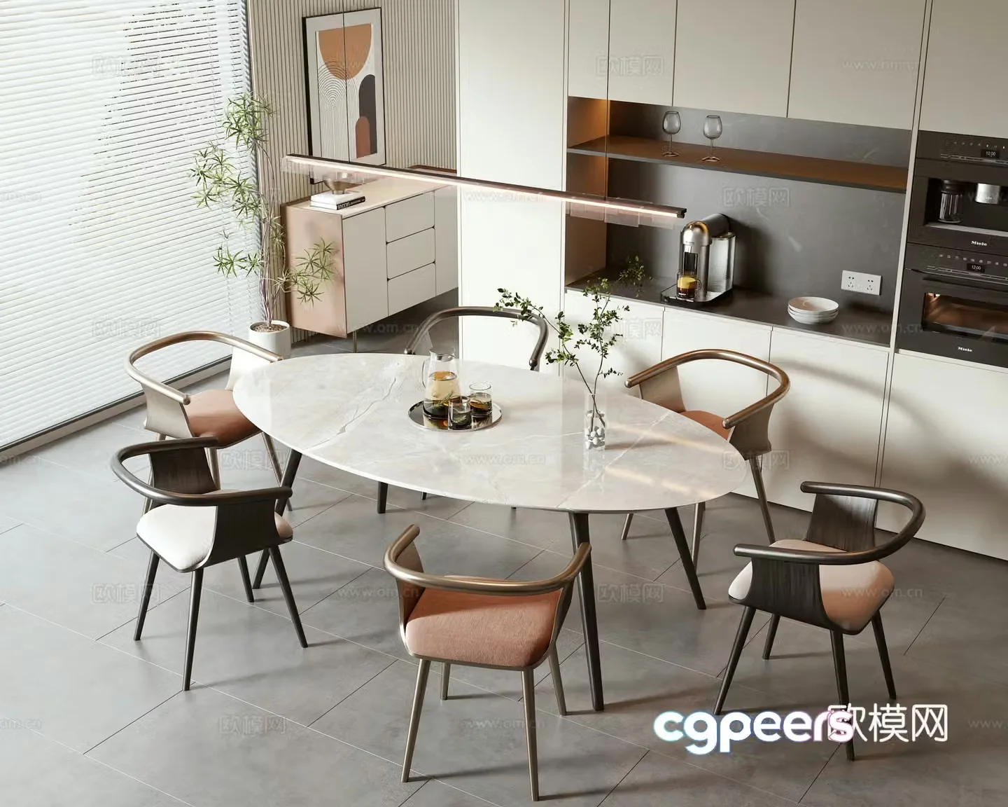 Modern dining table and chair combination 3D model