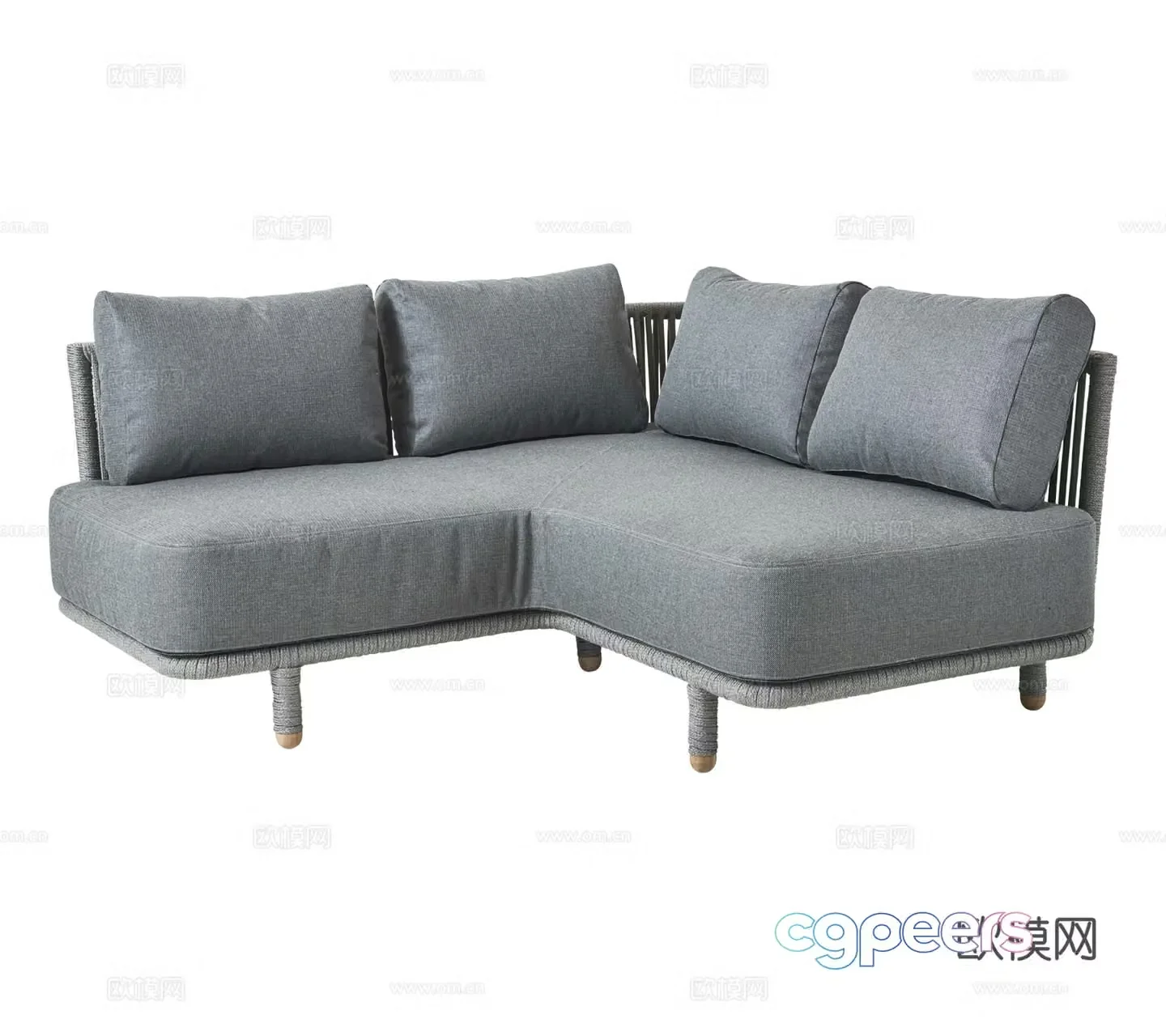 Modern French multi-person sofa corner fabric outdoor courtyard garden sofa combination 3D model