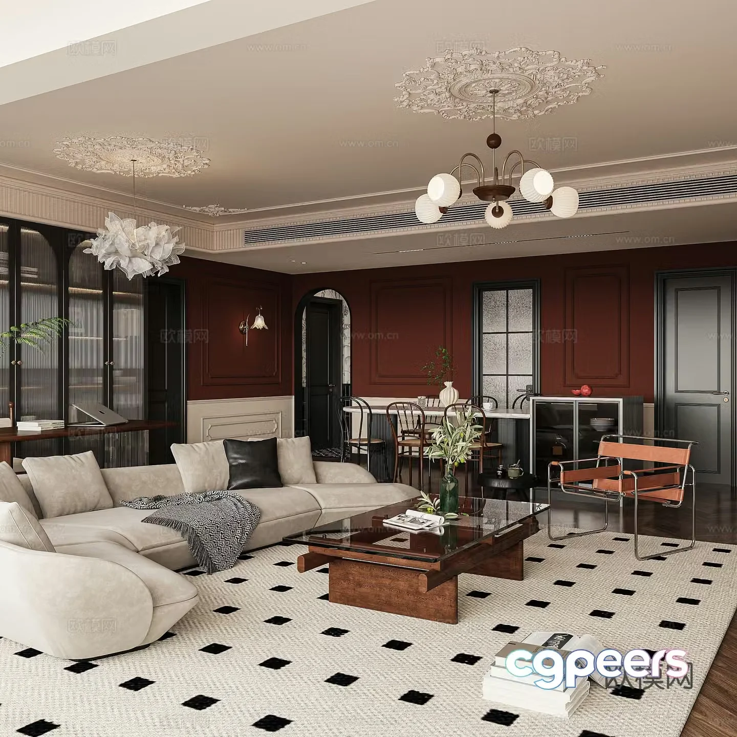 3D model of medieval style living room restaurant