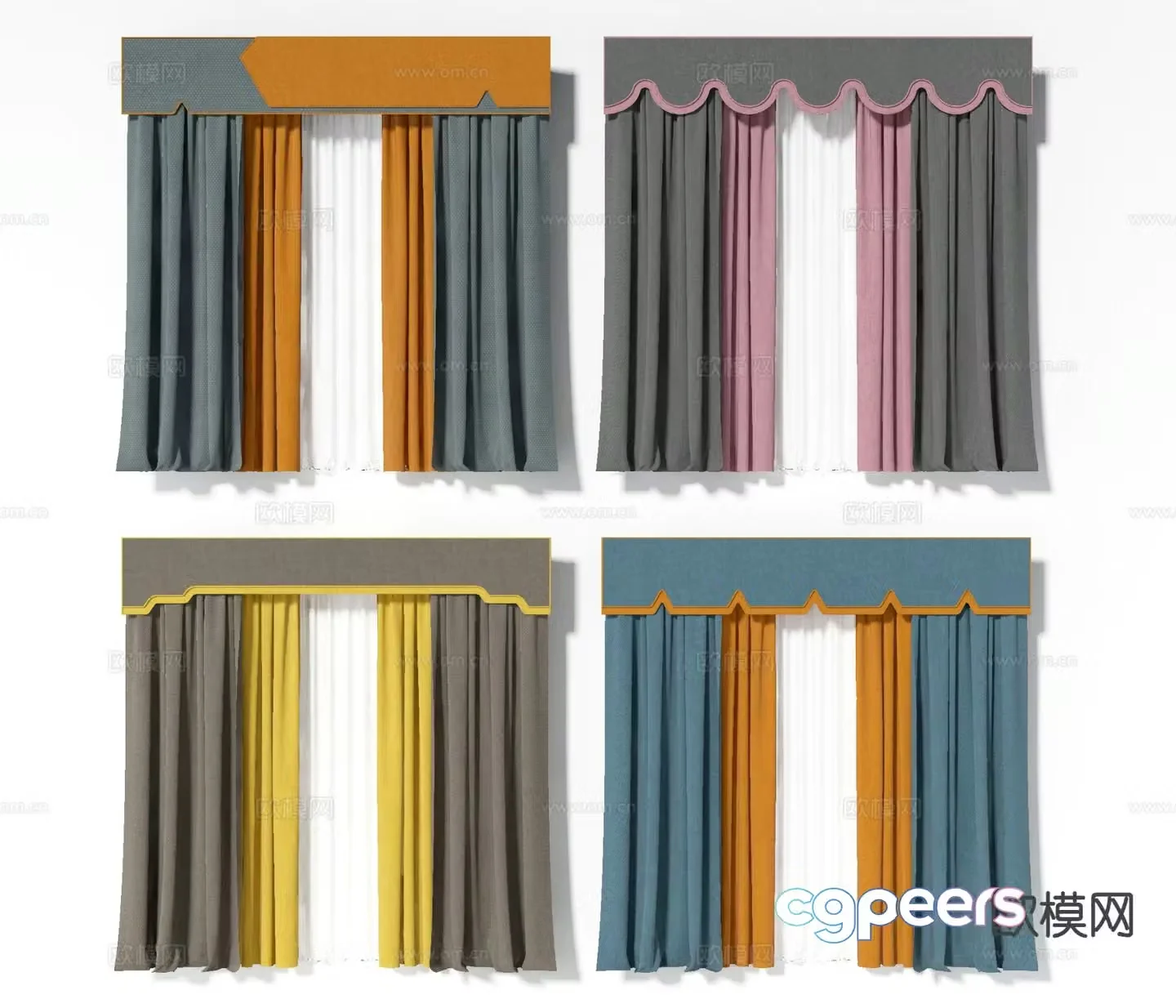 New Chinese style contrasting curtains screens curtains curtains 3D model
