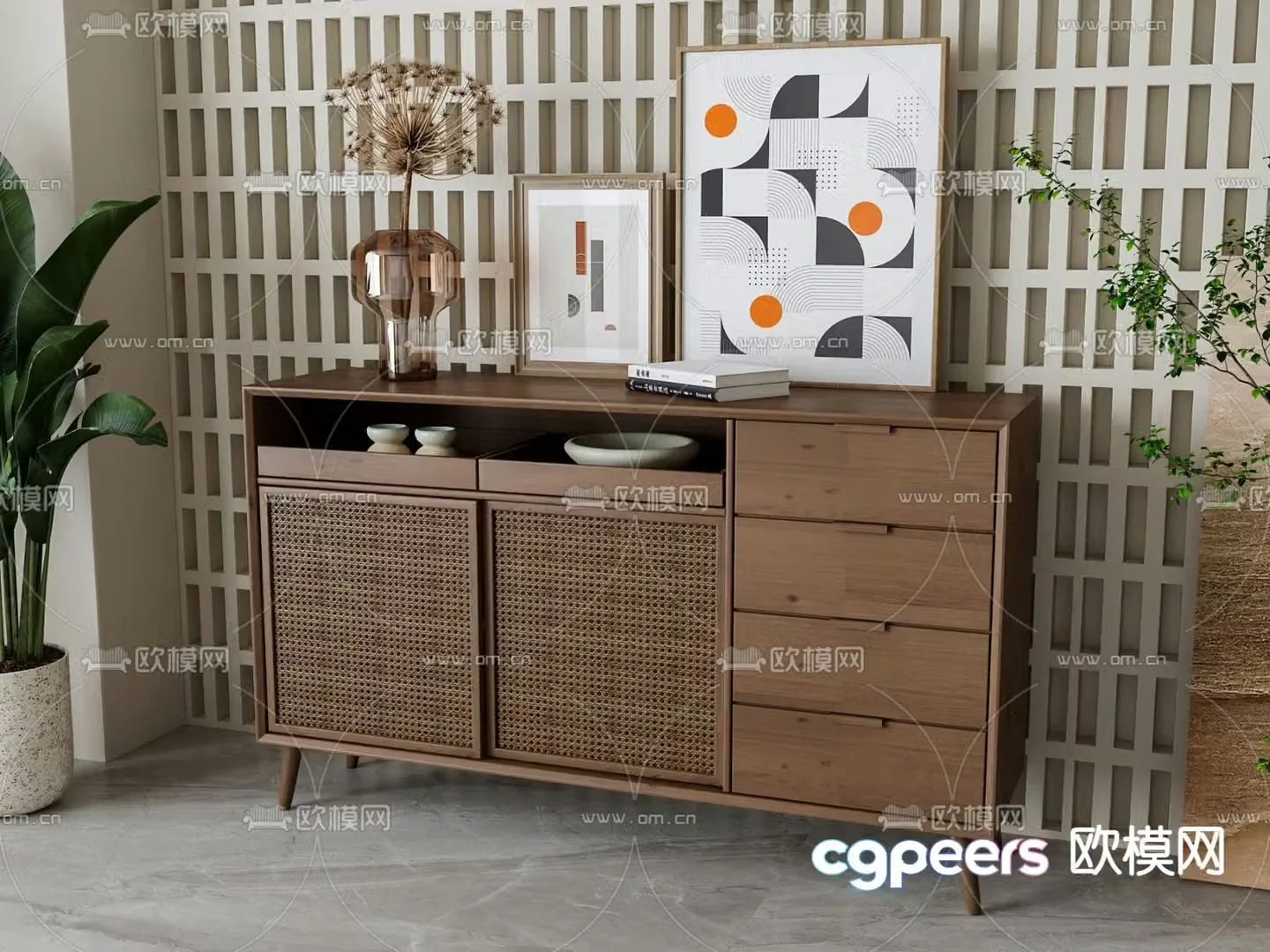 Wabi-sabi sideboard entrance cabinet 3D model