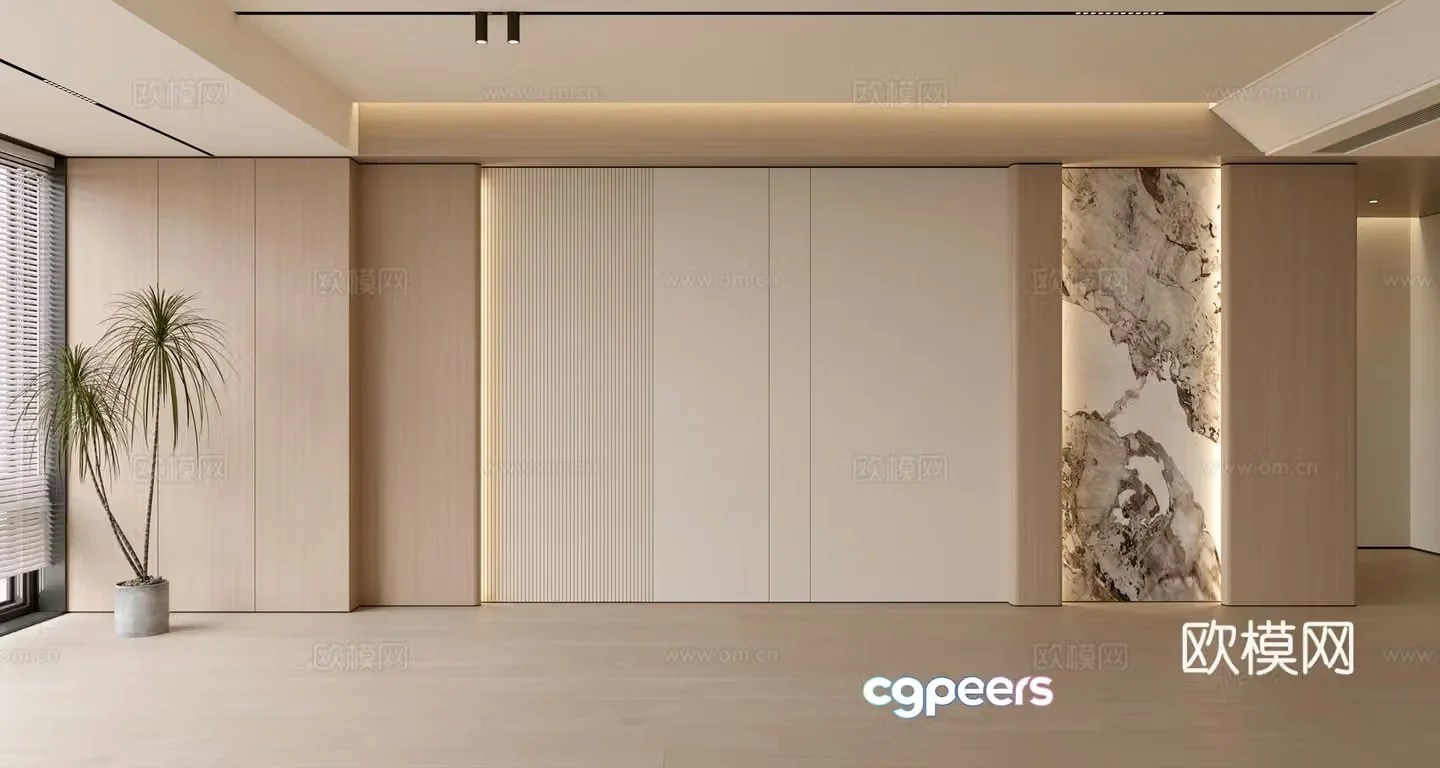 Modern simple sofa background wall modern ornament balcony cabinet living room cabinet wood veneer background wall 3d model