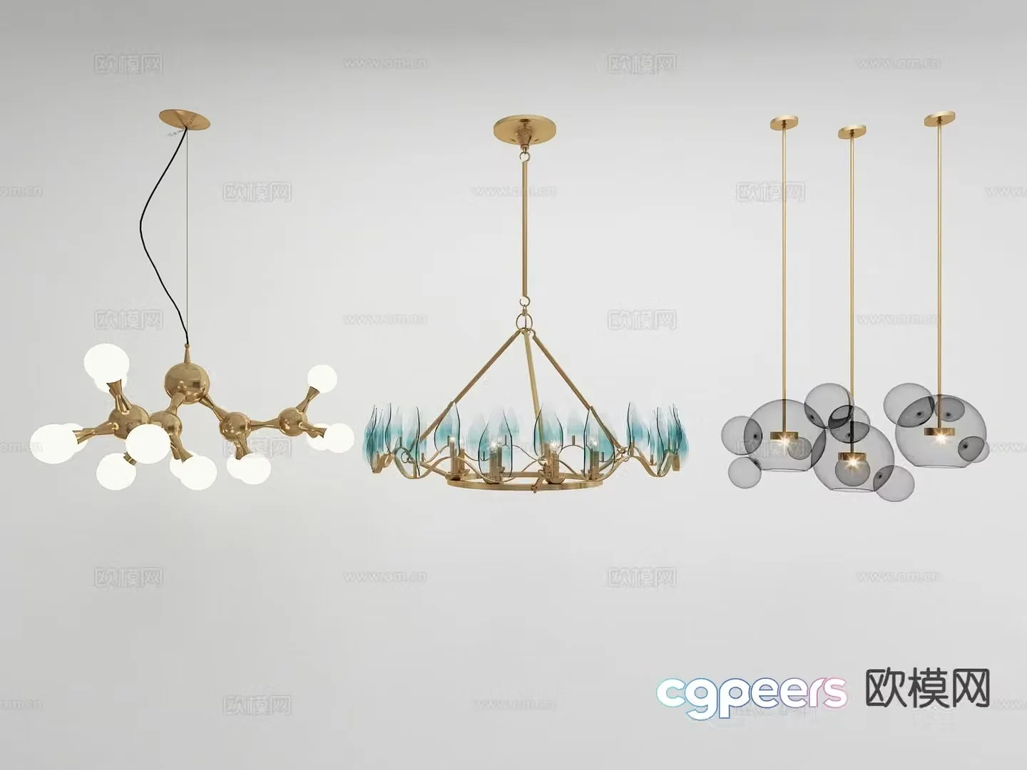 Modern multi-head chandelier 3d model