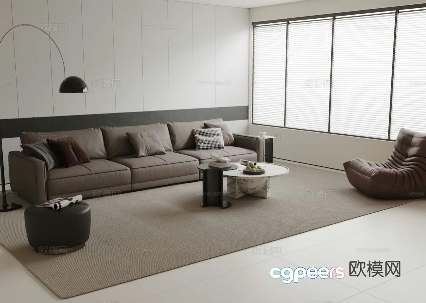 Italian three-person sofa modular sofa 3D model