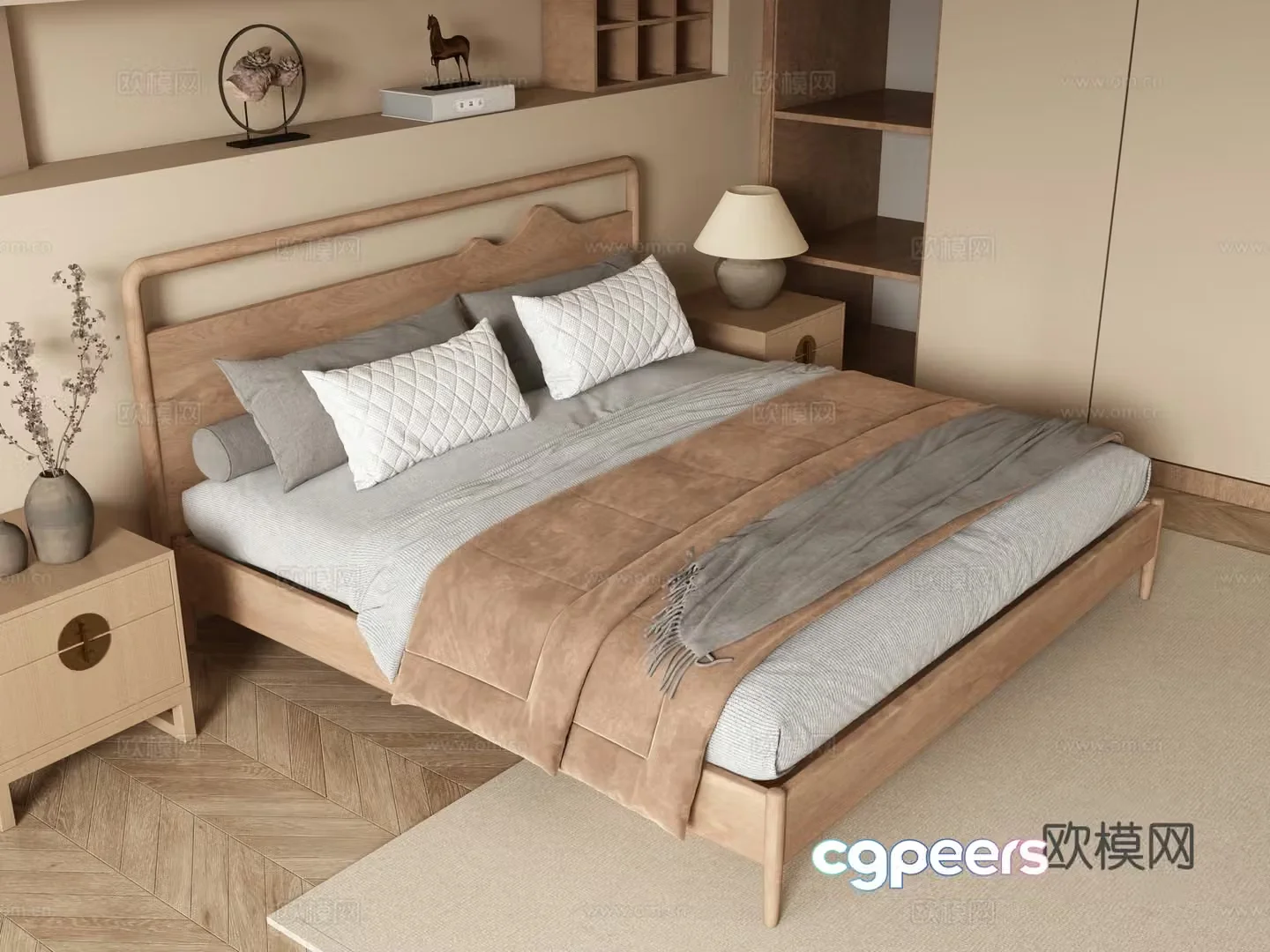 New Chinese style double bed 3d model