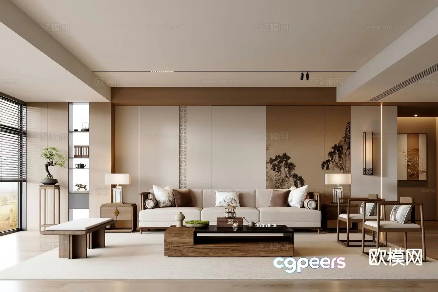 New Chinese style living room Song style aesthetics 3D model
