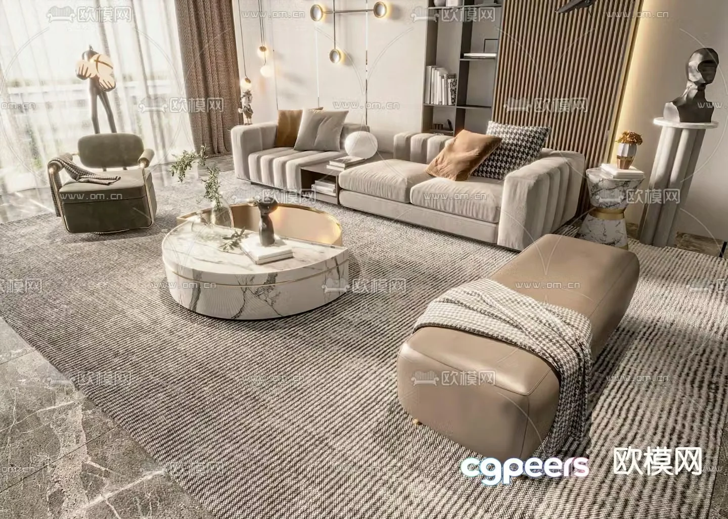 Light luxury style modular sofa 3D model