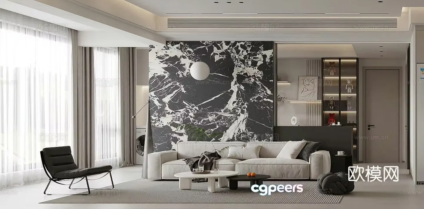 Modern living room Combination sofa Leisure chair Wine cabinet Italian living room Living dining room Premium gray 3D model