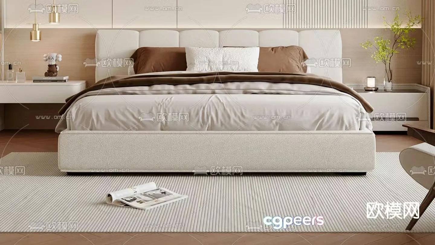 Cream style double bed 3d model
