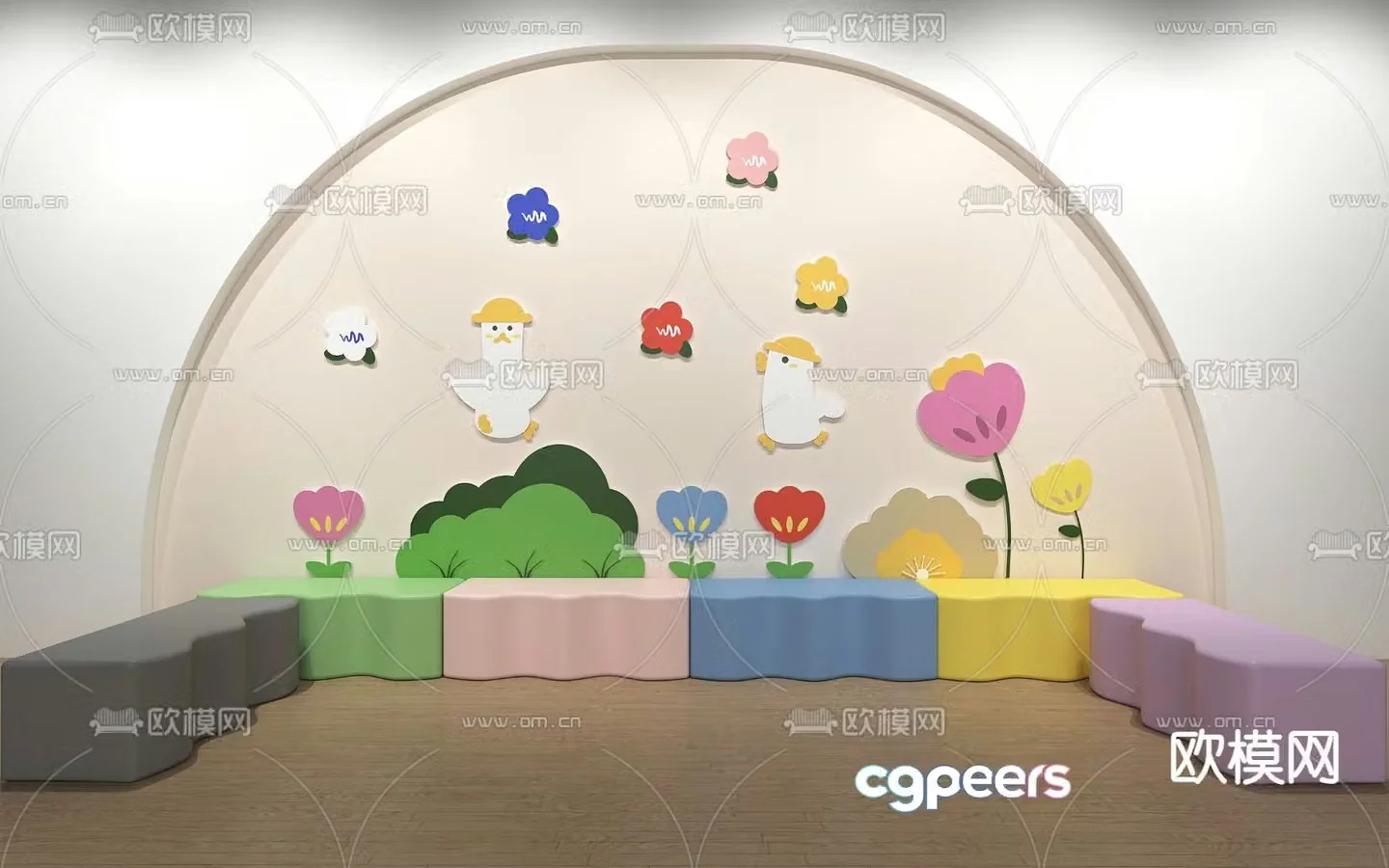 Children’s Stool Sofa Stool Cartoon Wall Decor 3D Model