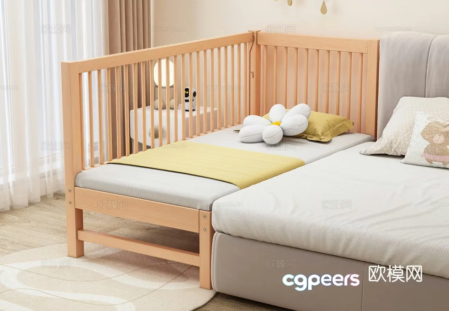 Spliced â€‹â€‹bed Children’s bed Guardrail lifting bed Crib Children’s room Children’s bedroom 3D model