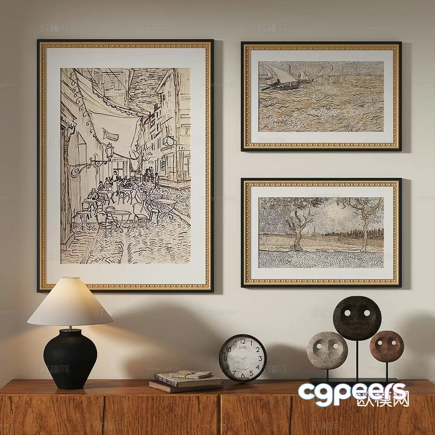 Modern French retro medieval abstract decorative painting 3d model