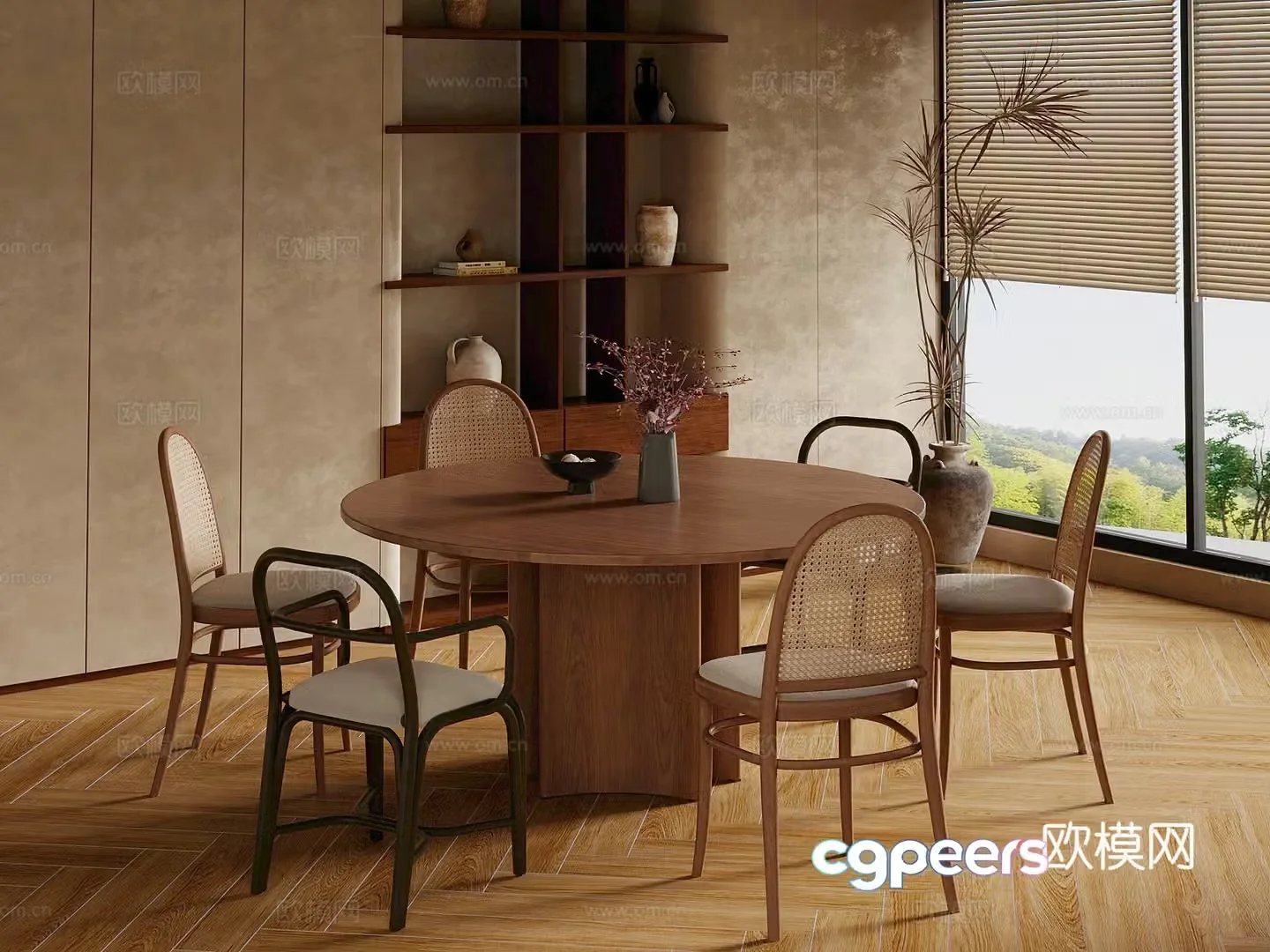 Restaurant Middle style restaurant Dining table and chair combination Round dining table 3D model