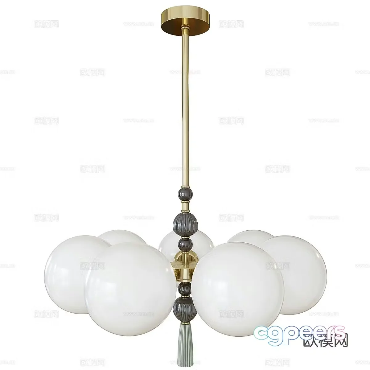 New Chinese style light luxury spherical glass decorative chandelier 3D model