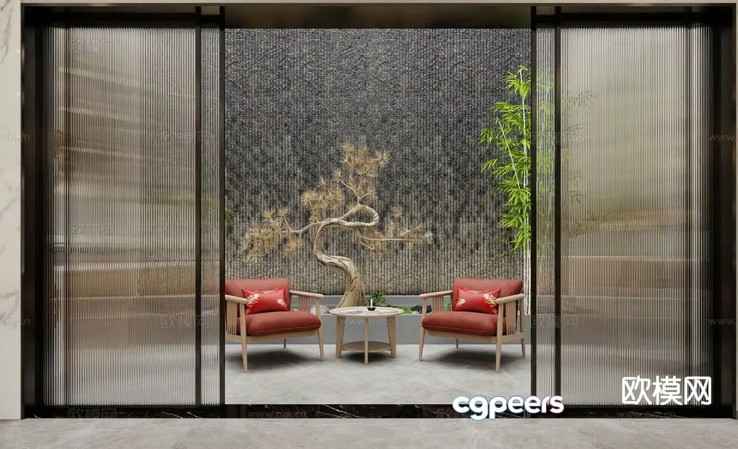 New Chinese style balcony interior landscape 3d model