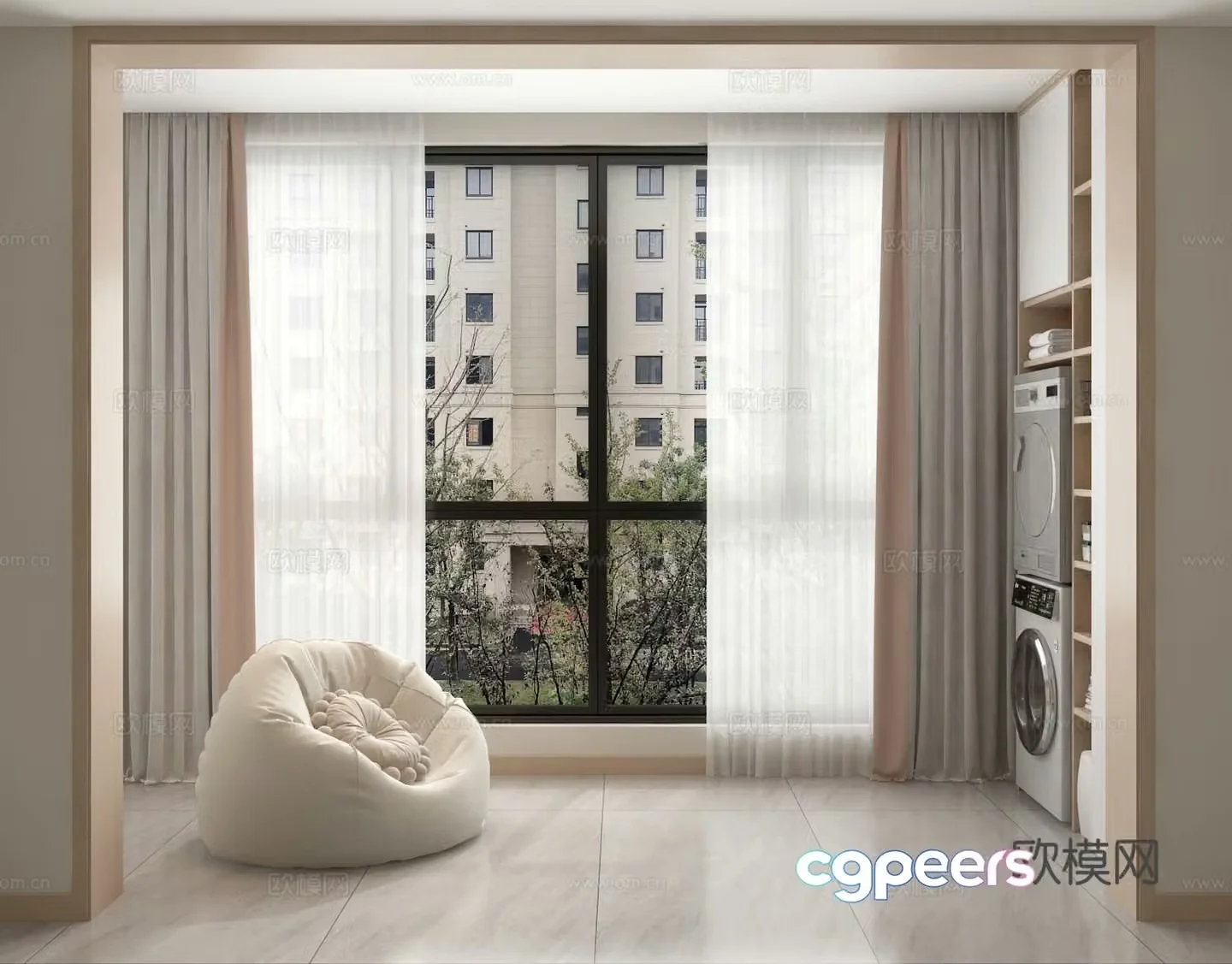 Modern balcony lazy sofa washing machine curtain 3d model