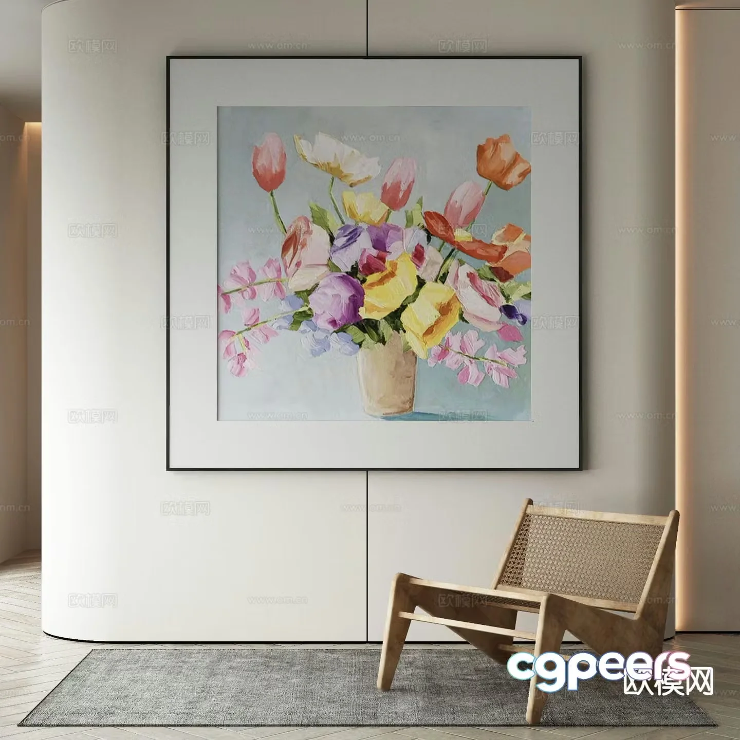 New Chinese style decorative painting flower oil painting 3d model
