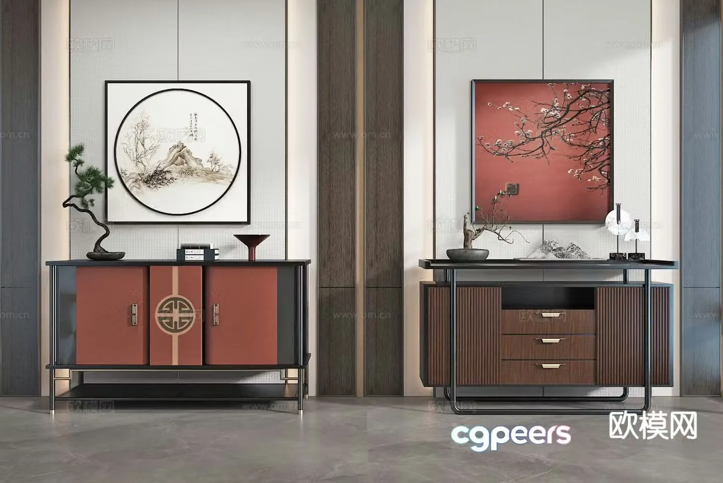 New Chinese side cabinet 3D model of entrance cabinet