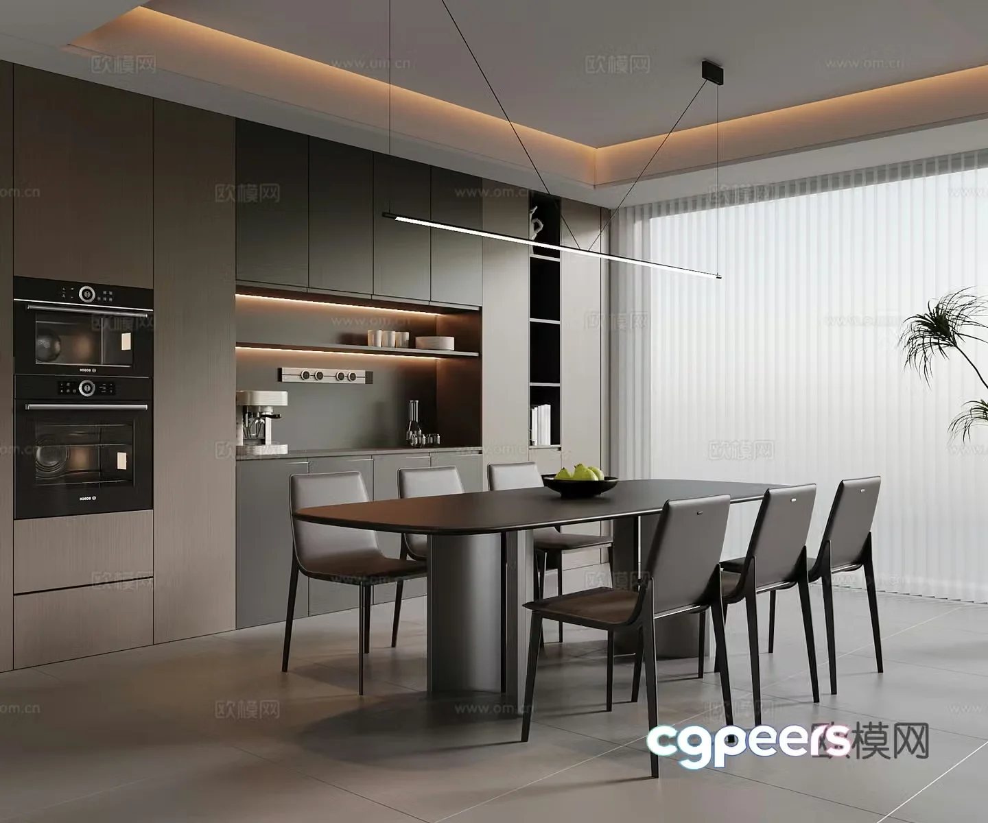 Modern Italian restaurant wine cabinet dining table and chair 3d model
