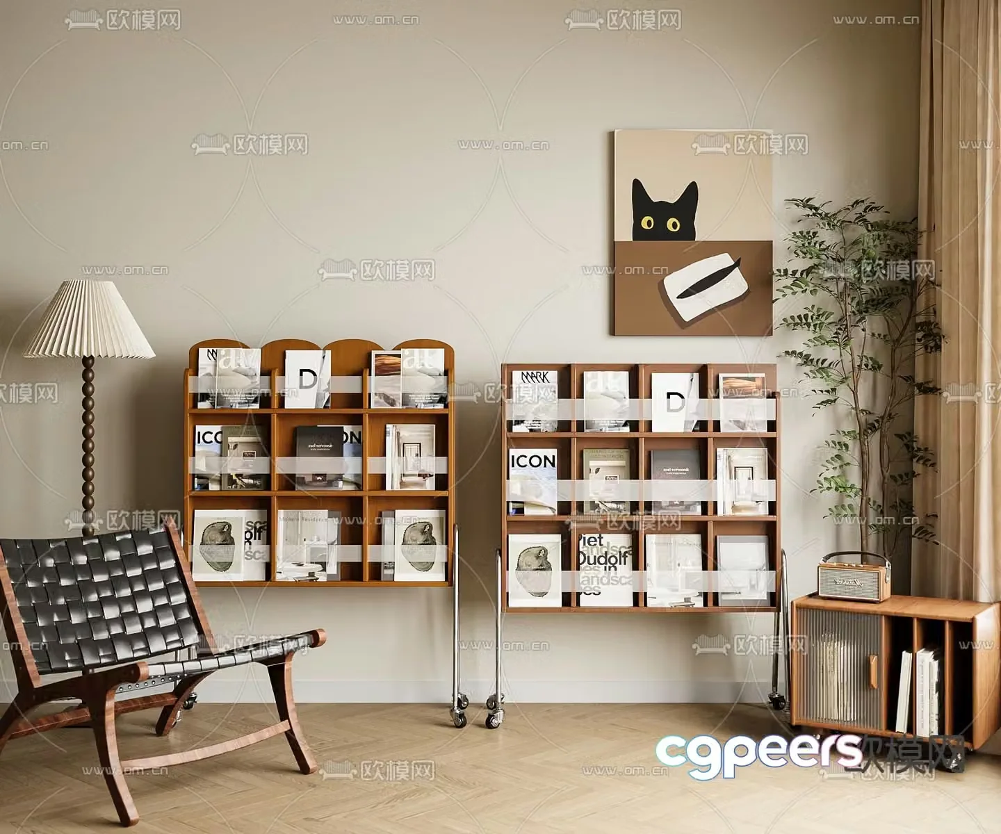 Middle-aged bookshelf Magazine rack 3d model