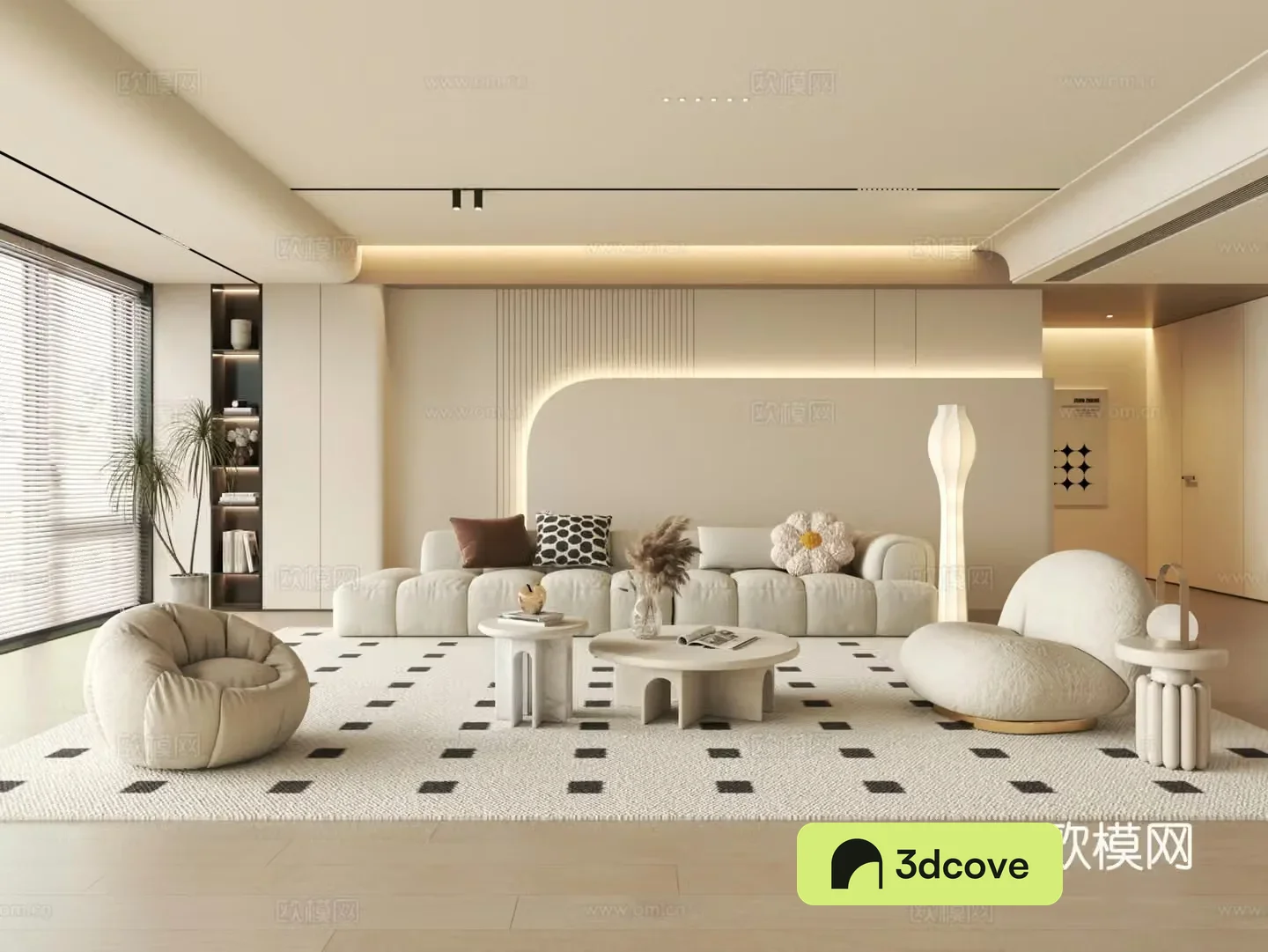 Modern creamy living room sofa coffee table combination lazy sofa
