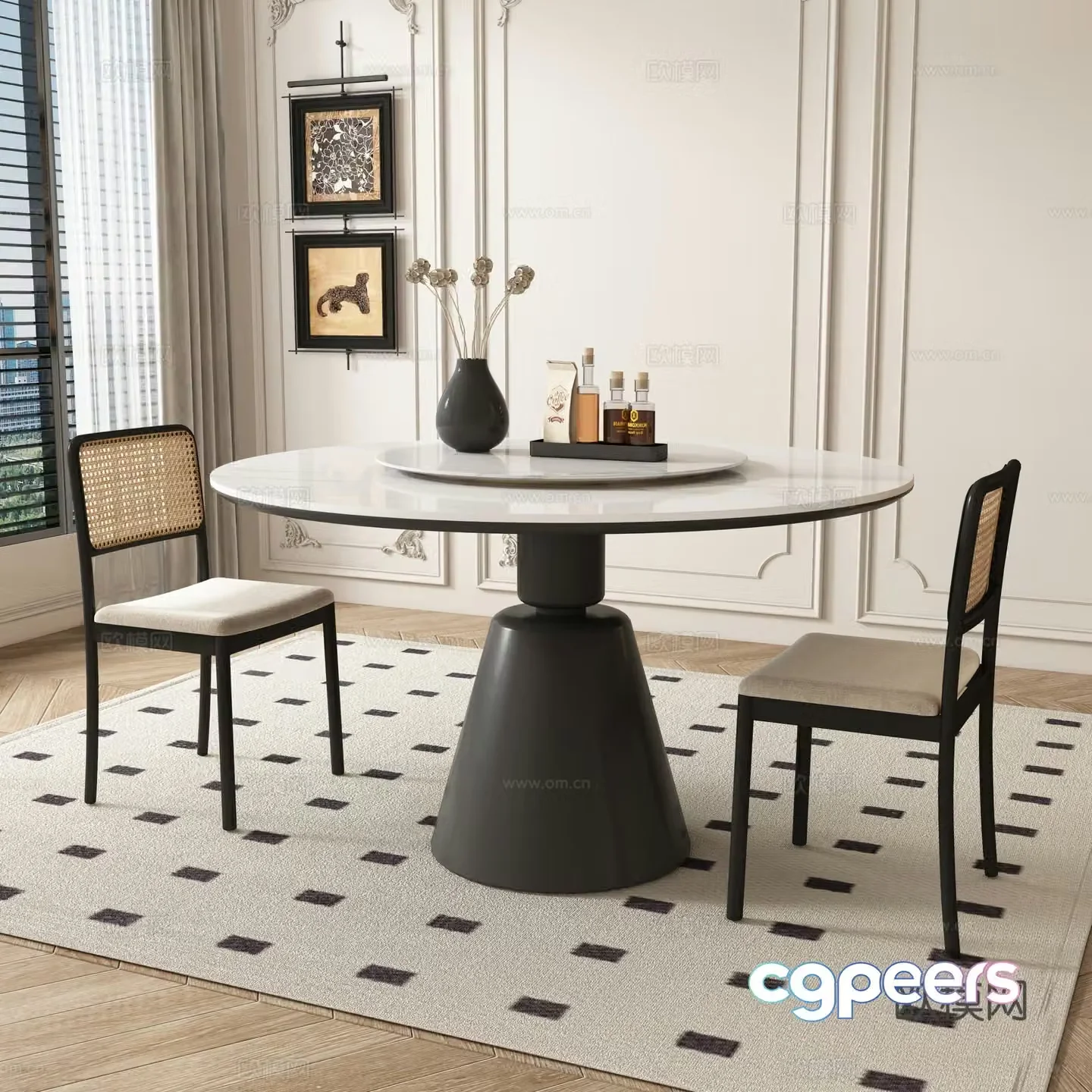 Medieval style dining table and chairs 3d model