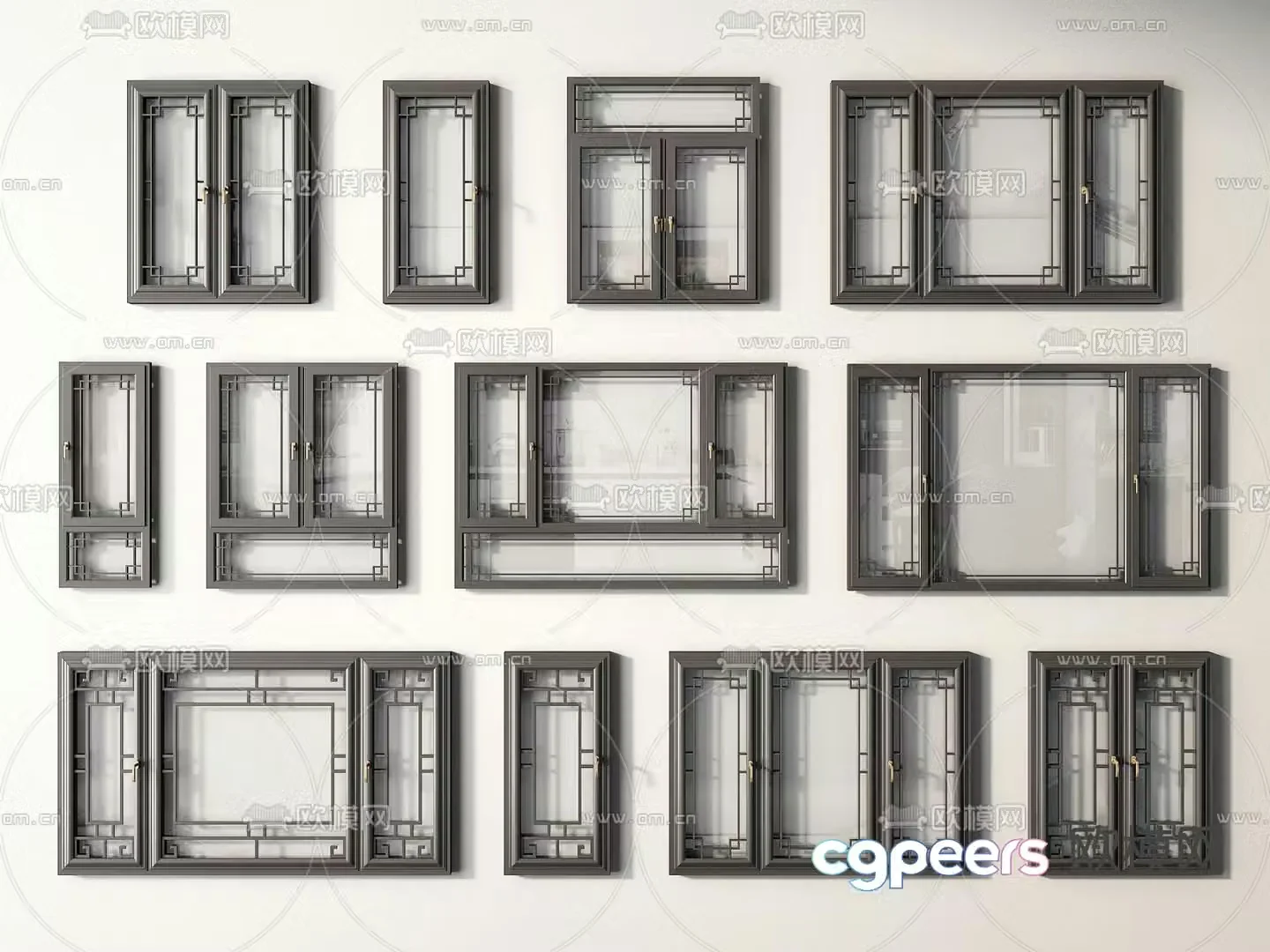 Chinese style windows windows casement windows broken bridge aluminum windows 3d model