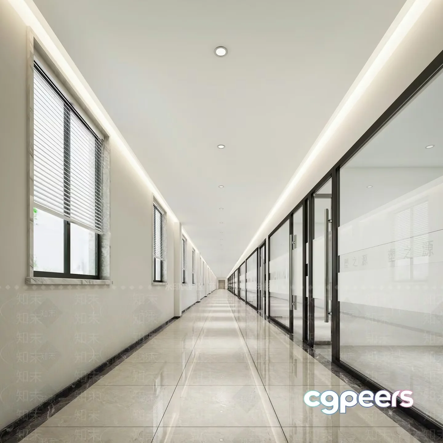 Long White Hallway 3D Model – 22812 – VRAY Render