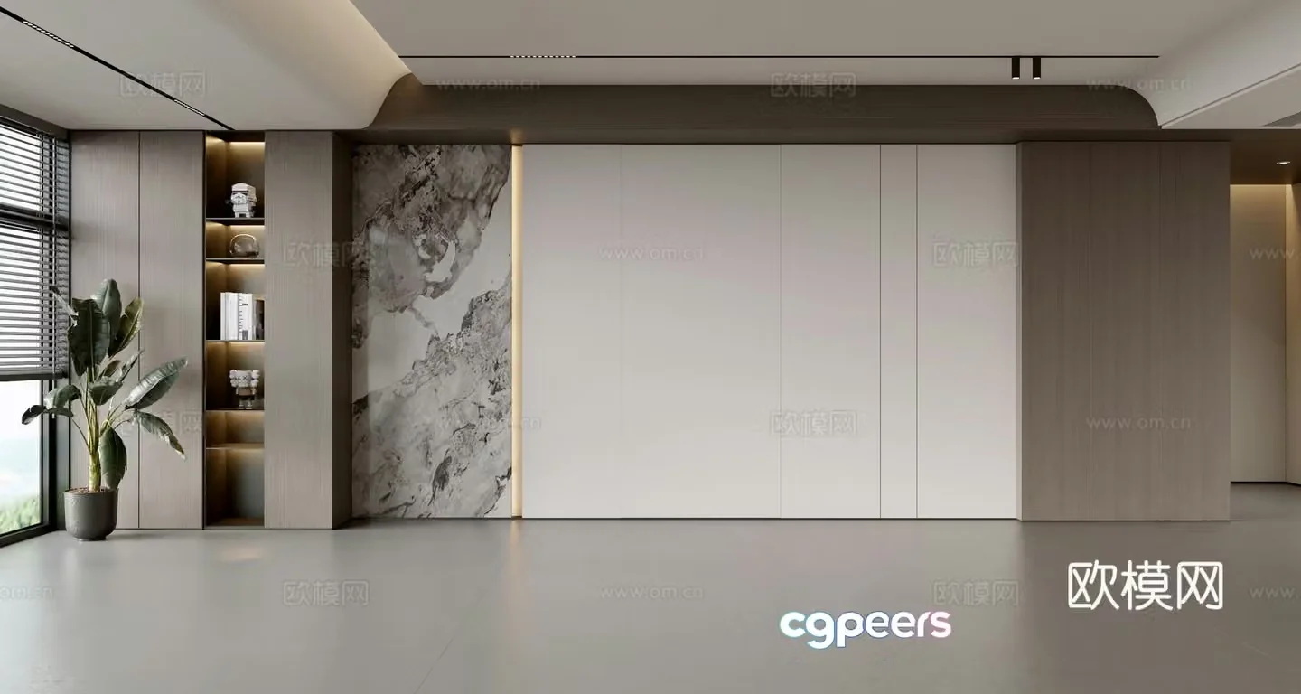 Modern Italian sofa background wall modern ornament balcony cabinet living room cabinet wood veneer background wall 3d model
