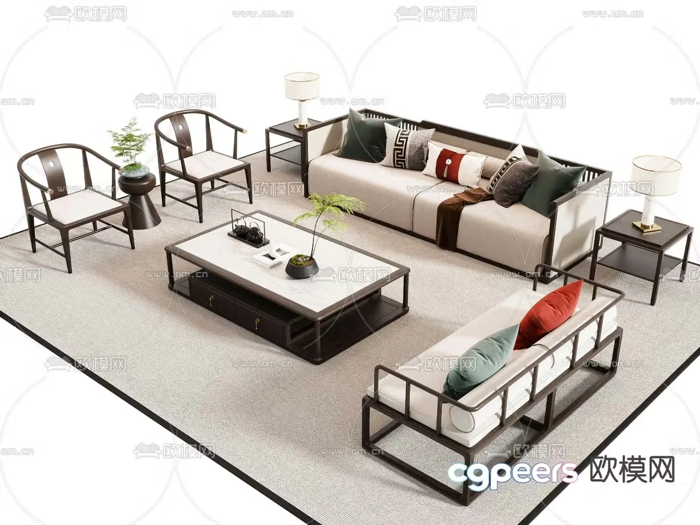 New Chinese style sofa set 3d model