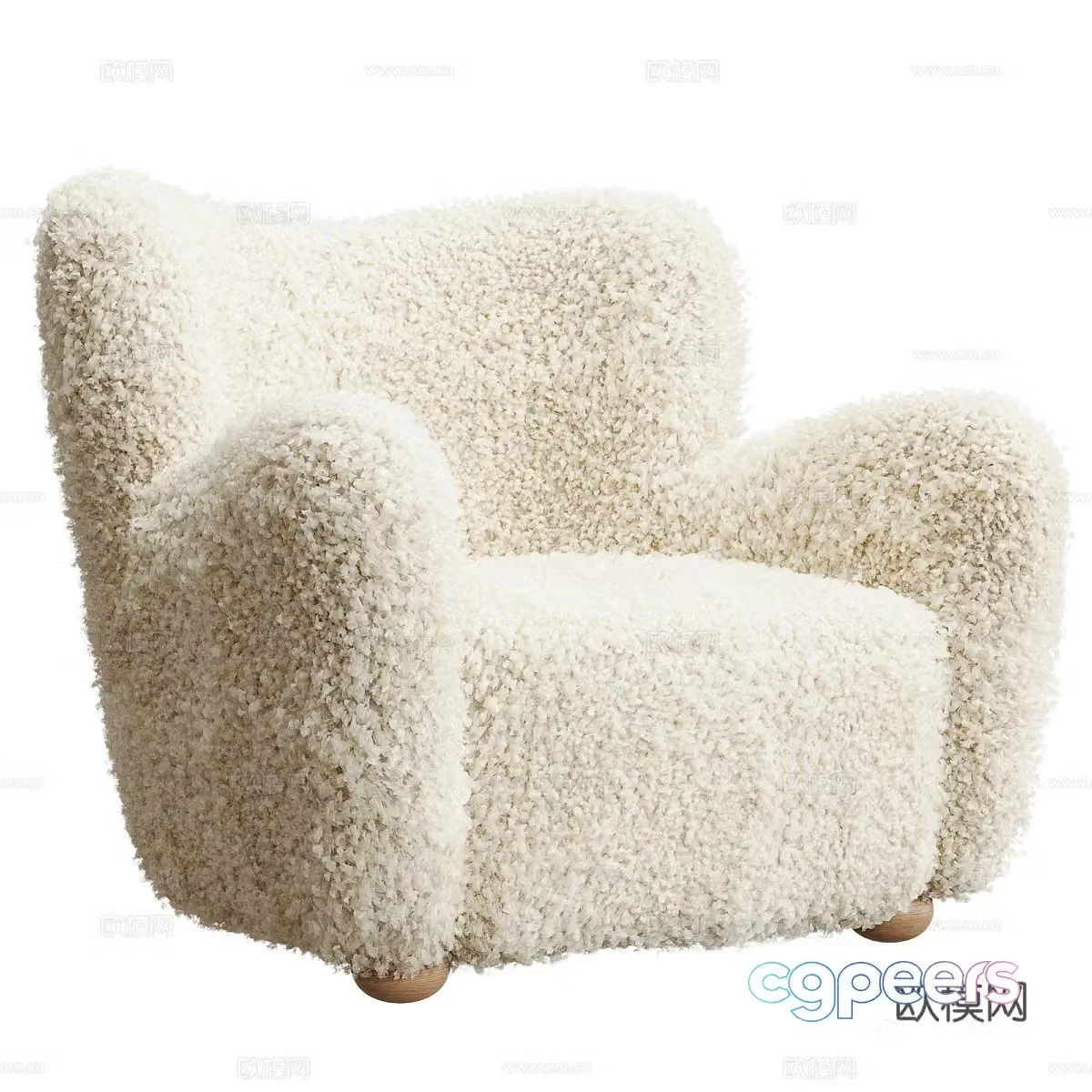 Modern cream style plush lounge chair 3d model