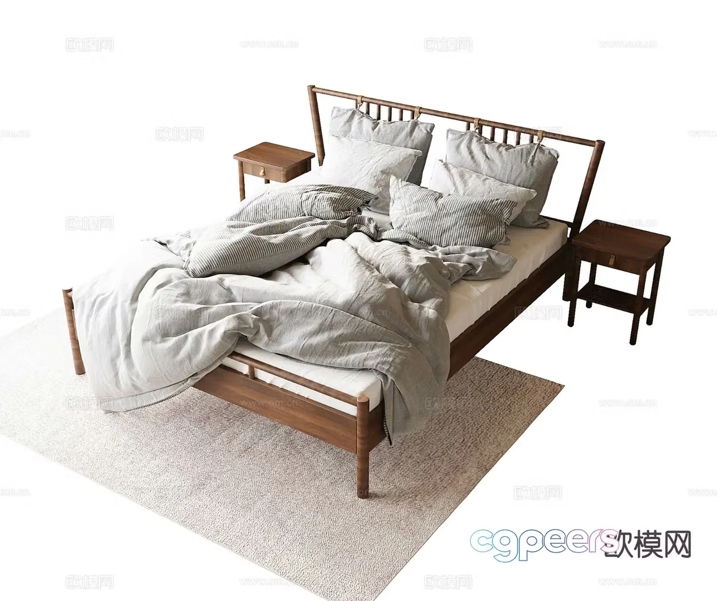 Log style double bed 3d model