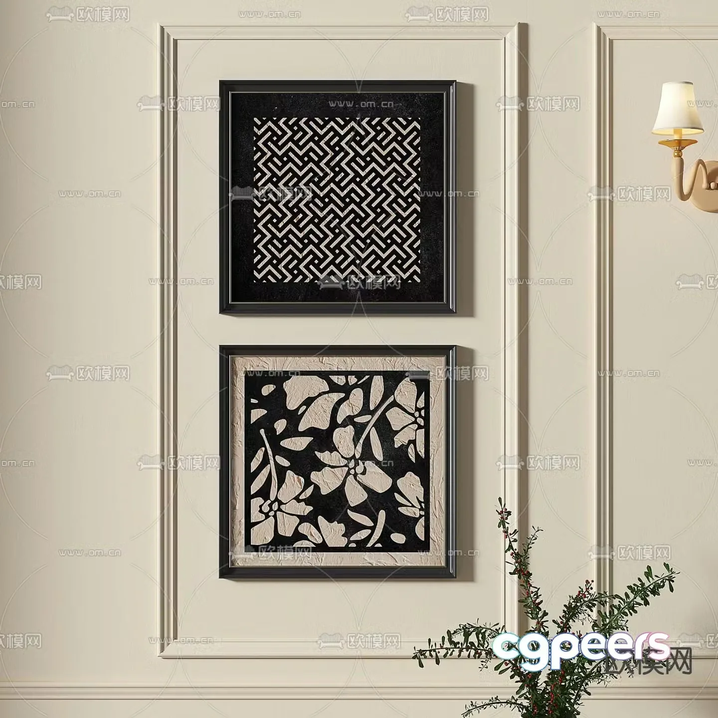 French black and white painting texture painting decorative painting 3d model