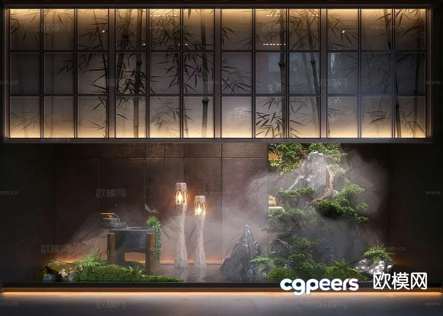 New Chinese style indoor landscaping landscape plants 3D model