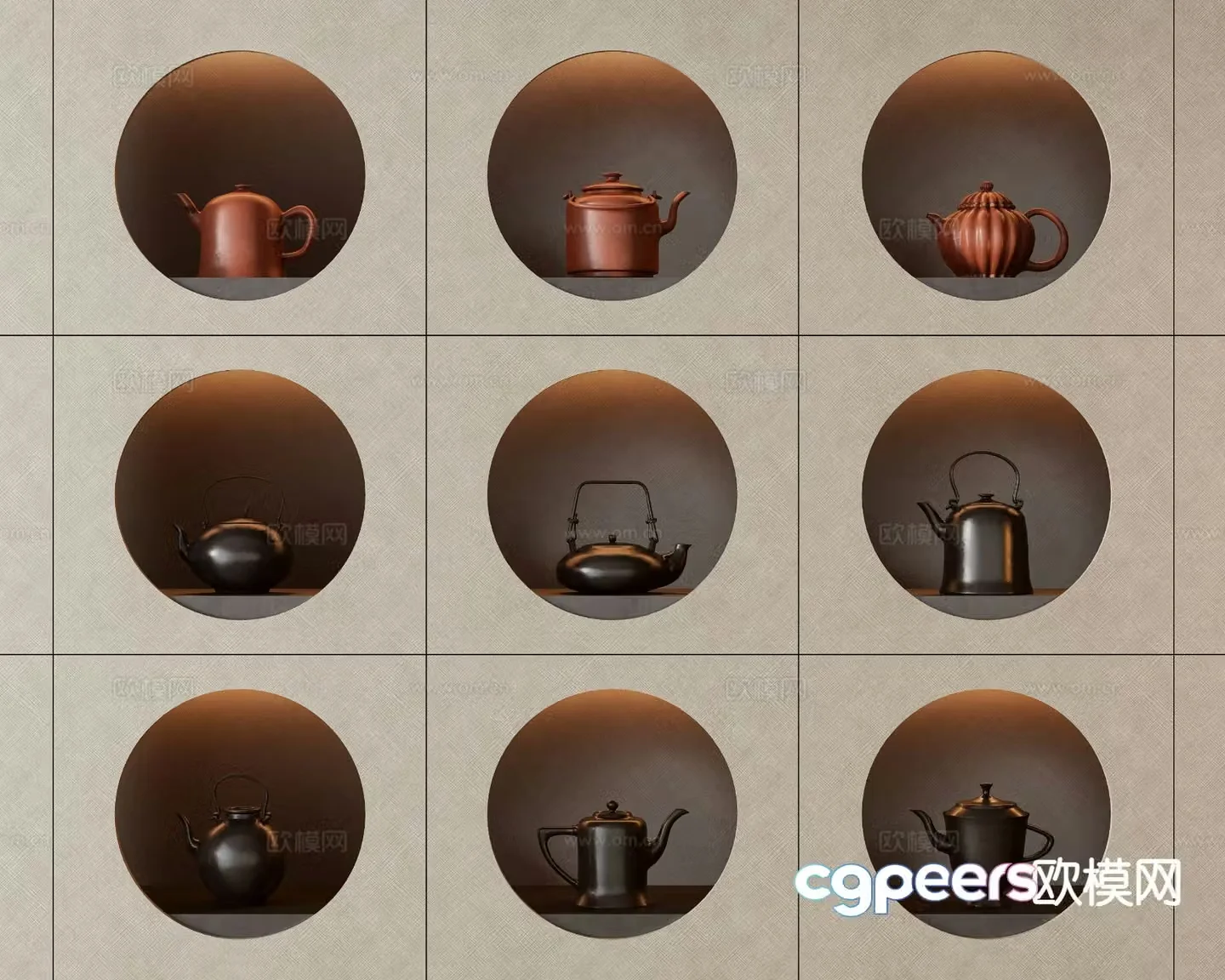 New Chinese tea set tea cabinet purple clay teapot 3D model