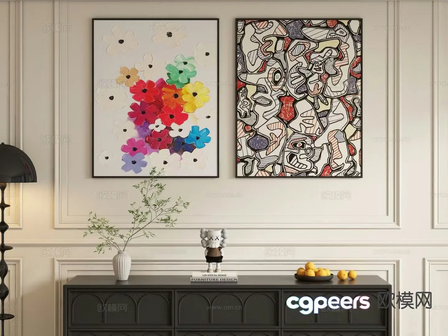 Cream style art painting texture painting decorative painting 3d model