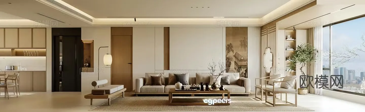 Song style living restaurant Song style aesthetics New Chinese style living restaurant Zen 3D model