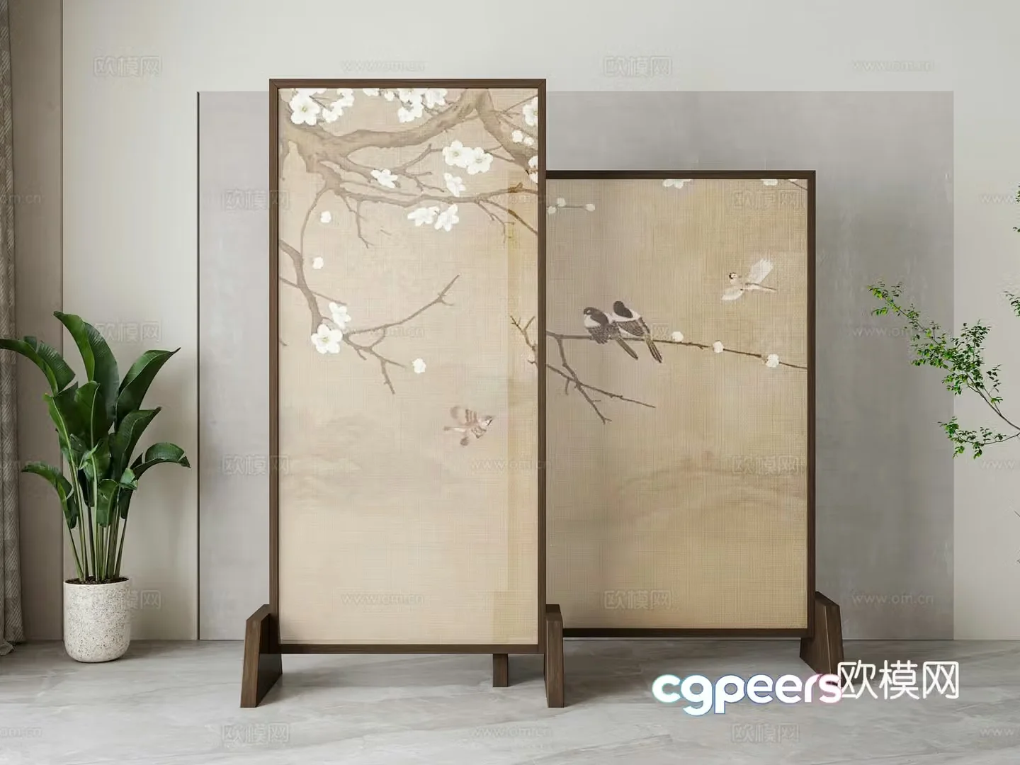 New Chinese style gauze screen insert screen 3d model