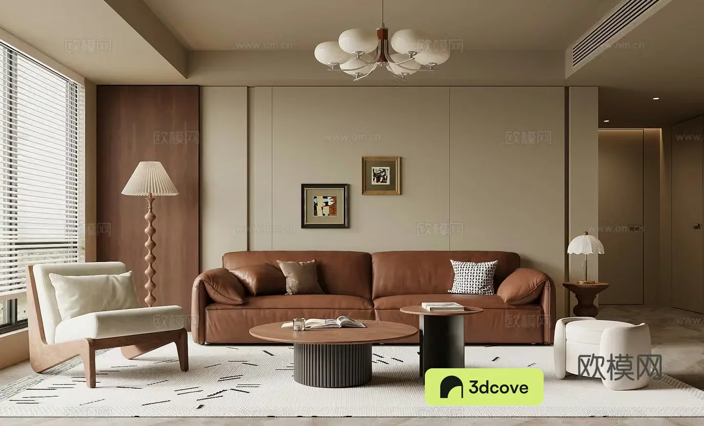 Middle-aged living room sofa coffee table combination 3D model
