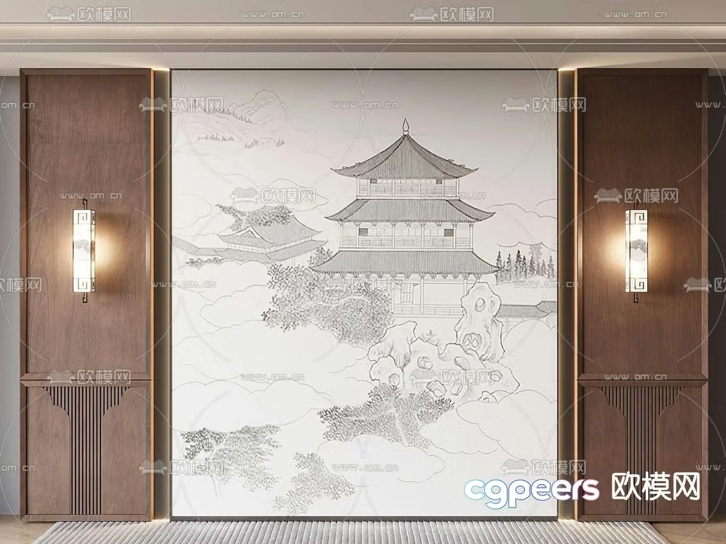 New Chinese style background wall TV background 3d model