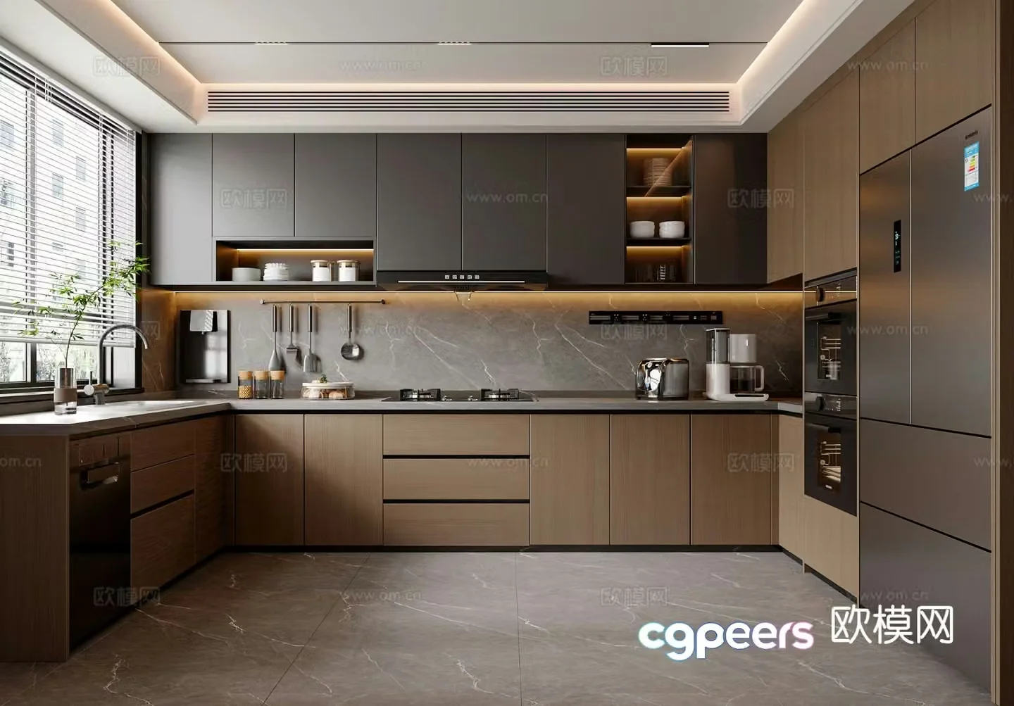 Italian kitchen kitchen supplies kitchen utensils refrigerator kitchen appliances cabinet 3d model