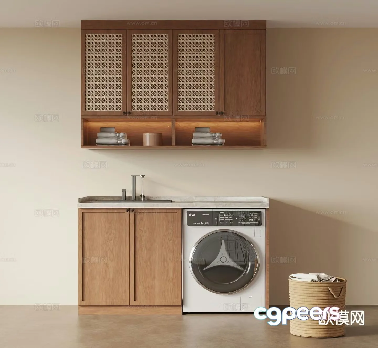Middle-aged washing machine cabinet balcony cabinet 3D model