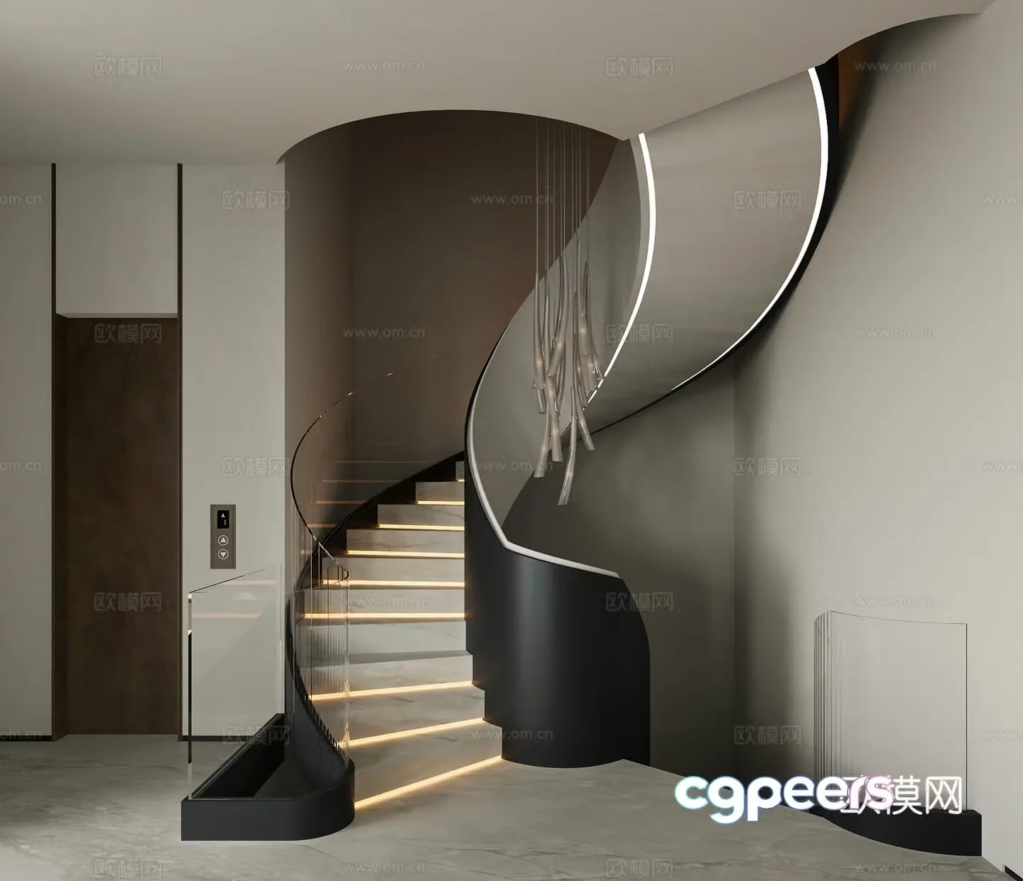 Modern stairs spiral stairs shaped stairs elevators 3d model 3d model