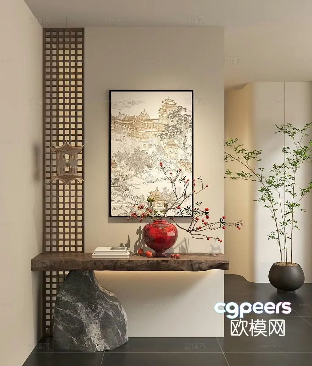 Wasabi Entrance Partition Grid Partition Dry Branch Bonsai 3D Model