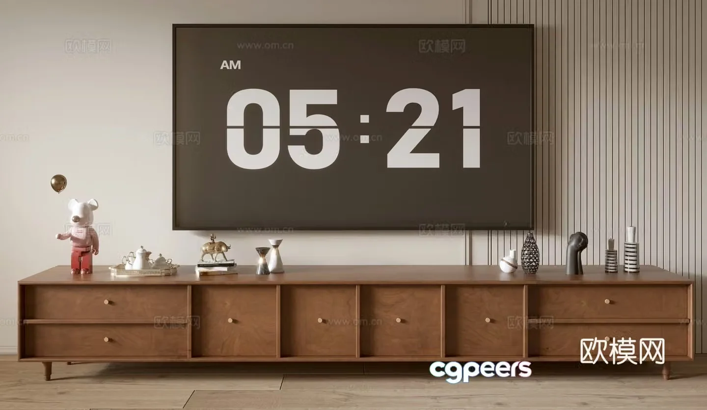 Modern wood grain TV cabinet 3d model