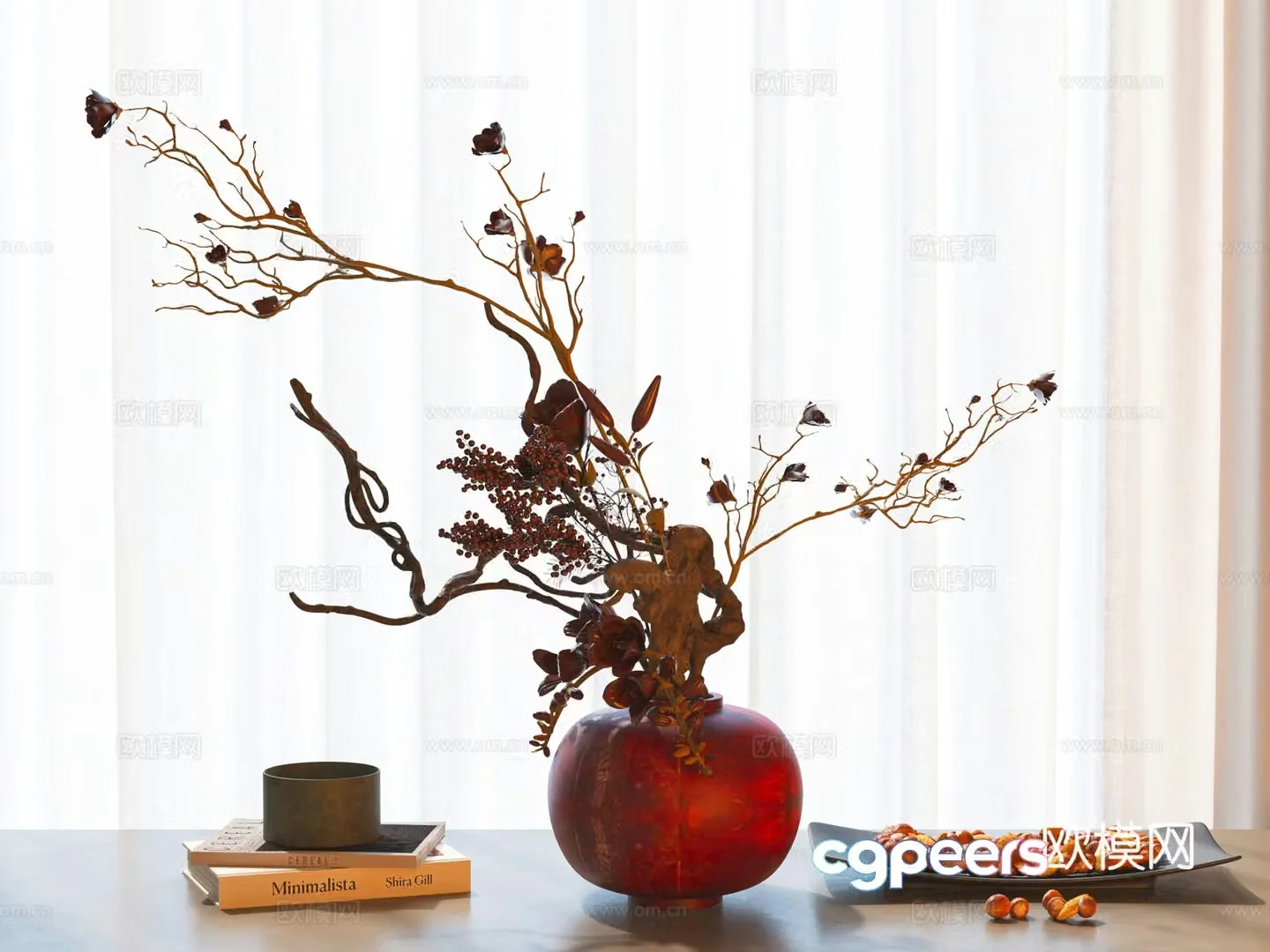 Wasabi Bonsai Clay pot vase New Chinese style dry branch flower art Decorative ornaments Ornaments 3D model